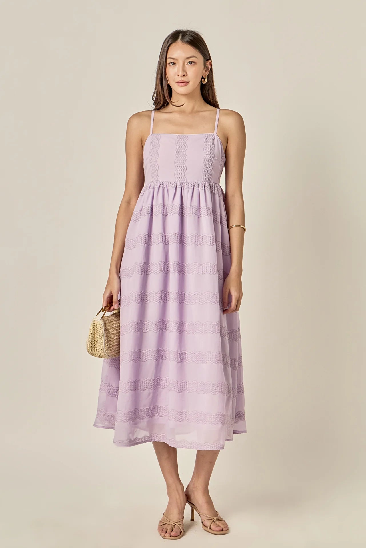 Millicent Embroidered Chiffon Midi Dress Lilac - English Factory - COLOR GAME