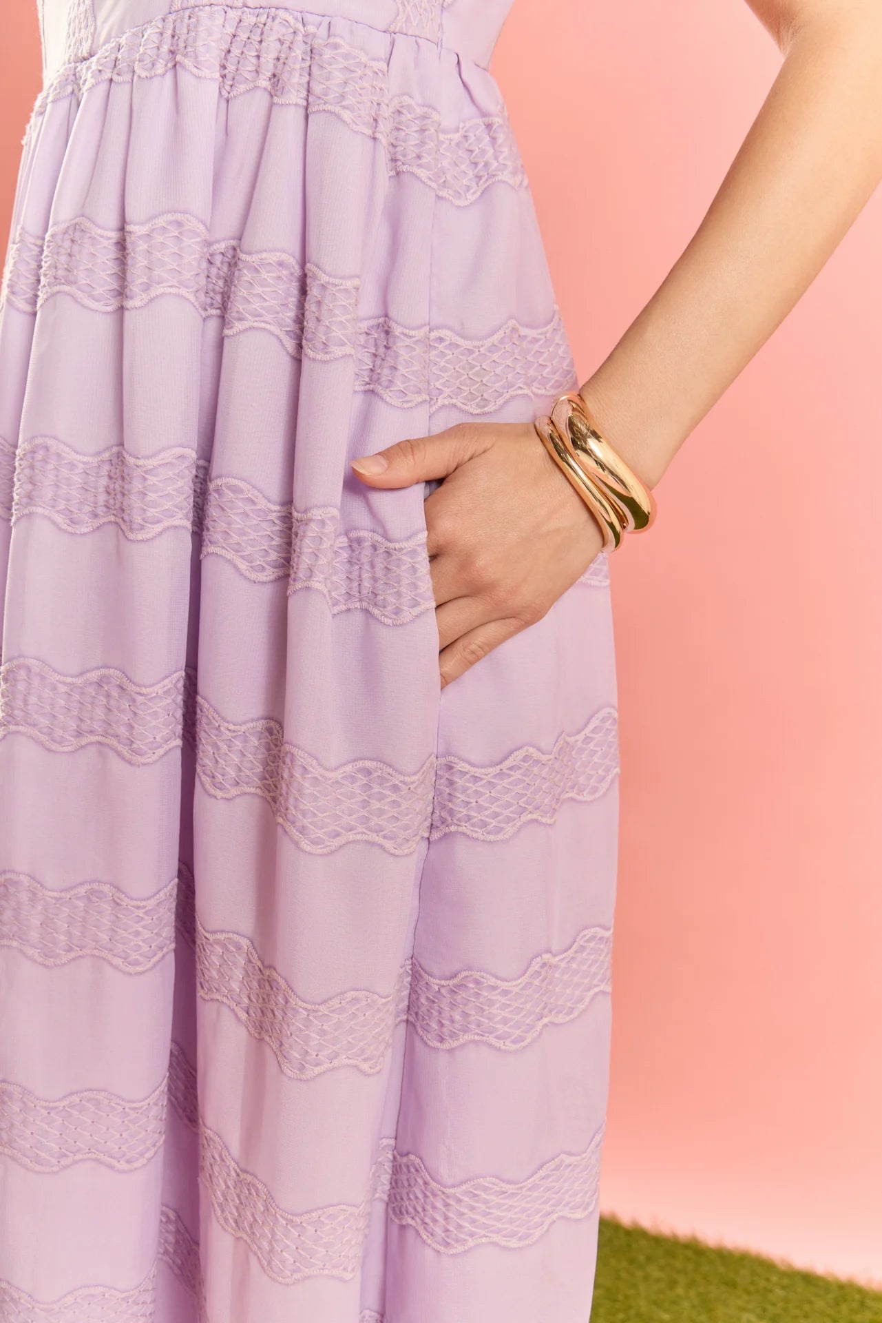 Millicent Embroidered Chiffon Midi Dress Lilac - English Factory - COLOR GAME