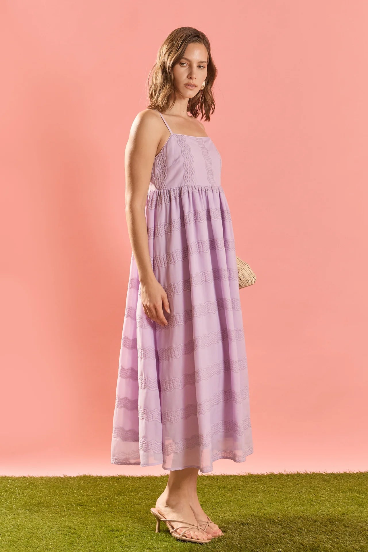 Millicent Embroidered Chiffon Midi Dress Lilac - English Factory - COLOR GAME