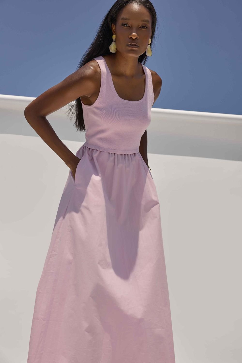 Mixed Media Scoop Neck Dress - Lilla P - COLOR GAME