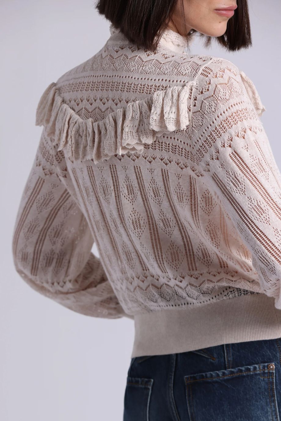 Mock Neck Lace Top With Ruffle Detail - Minnie Rose - COLOR GAME