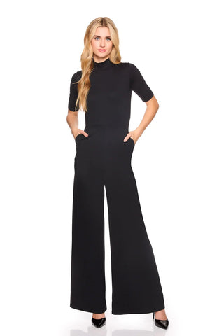 Mock Neck Short Sleeve Jumpsuit Black - Susana Monaco - COLOR GAME