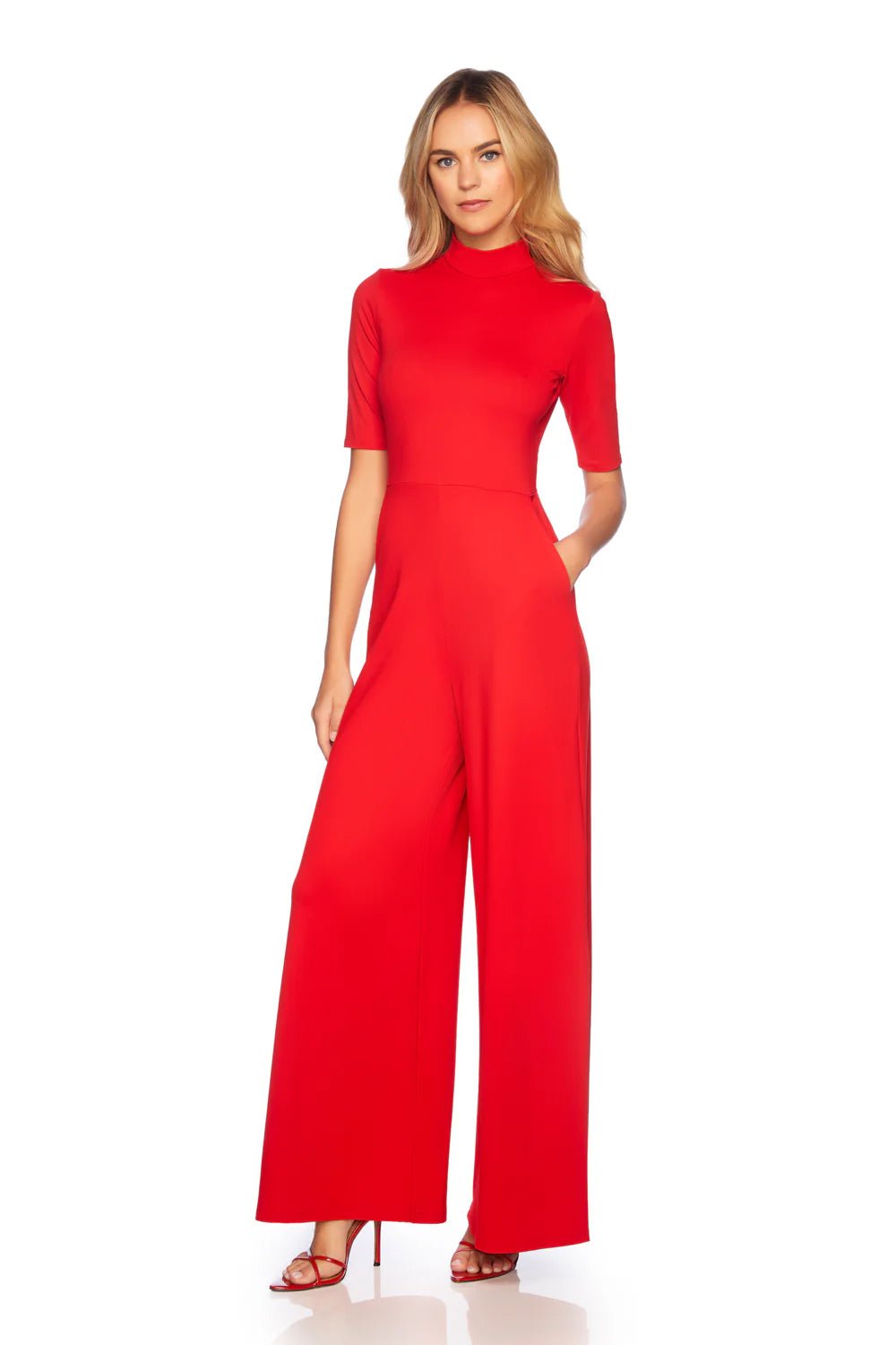 Mock Neck Short Sleeve Jumpsuit Perfect Red - Susana Monaco - COLOR GAME