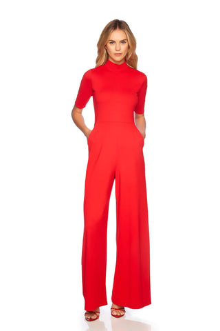 Mock Neck Short Sleeve Jumpsuit Perfect Red - Susana Monaco - COLOR GAME