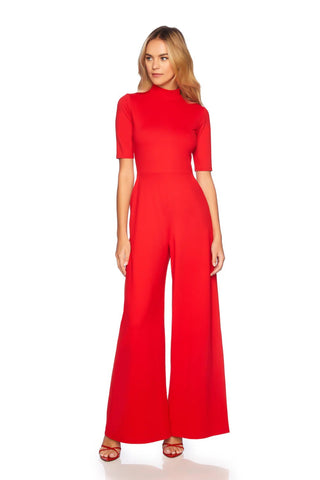 Mock Neck Short Sleeve Jumpsuit Perfect Red - Susana Monaco - COLOR GAME