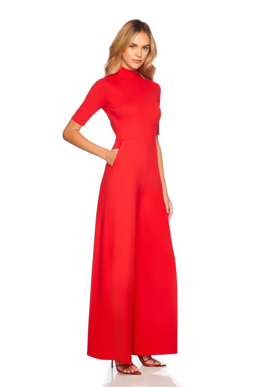 Mock Neck Short Sleeve Jumpsuit Perfect Red - Susana Monaco - COLOR GAME