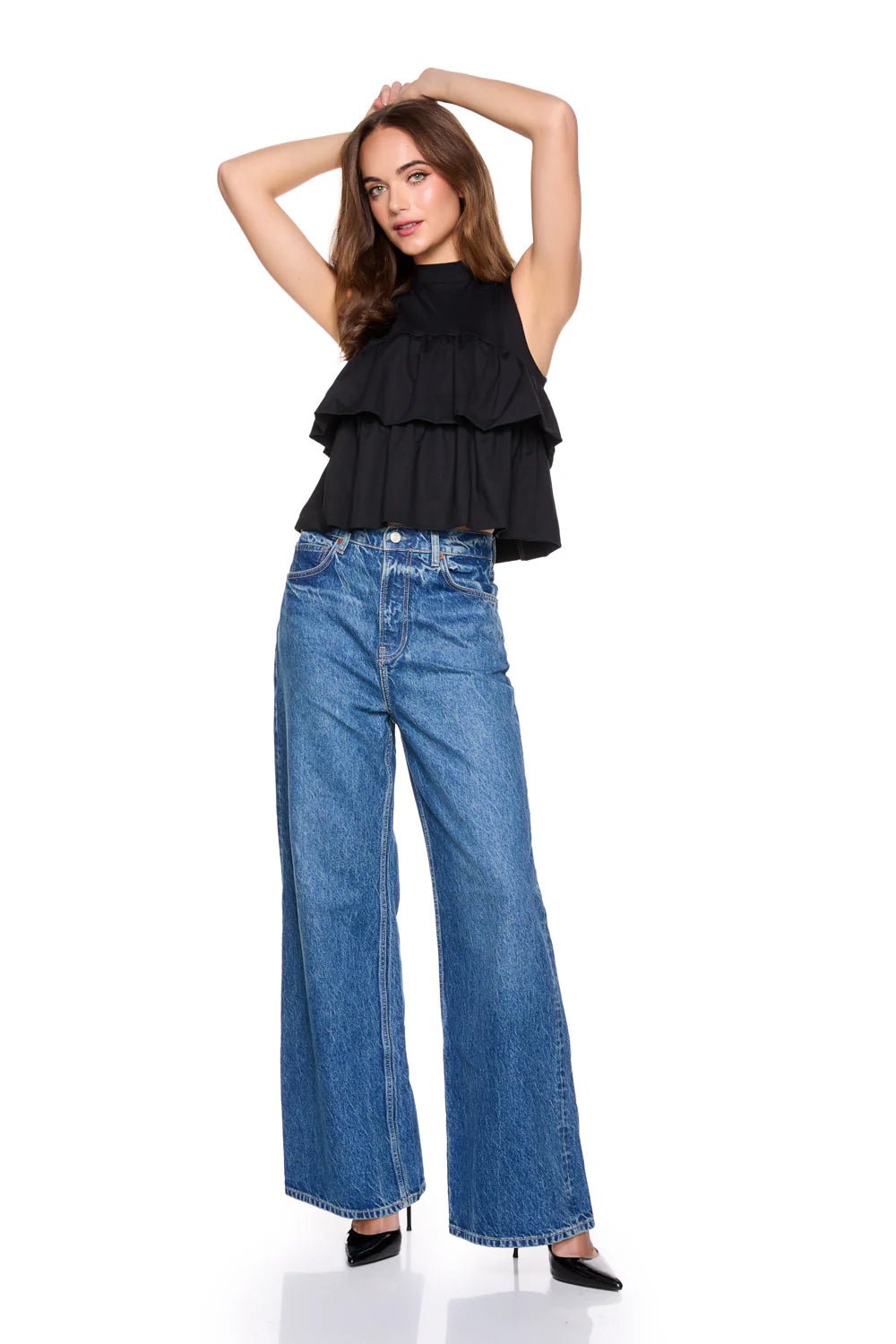 Mock Neck Tiered Top Black - Susana Monaco - COLOR GAME