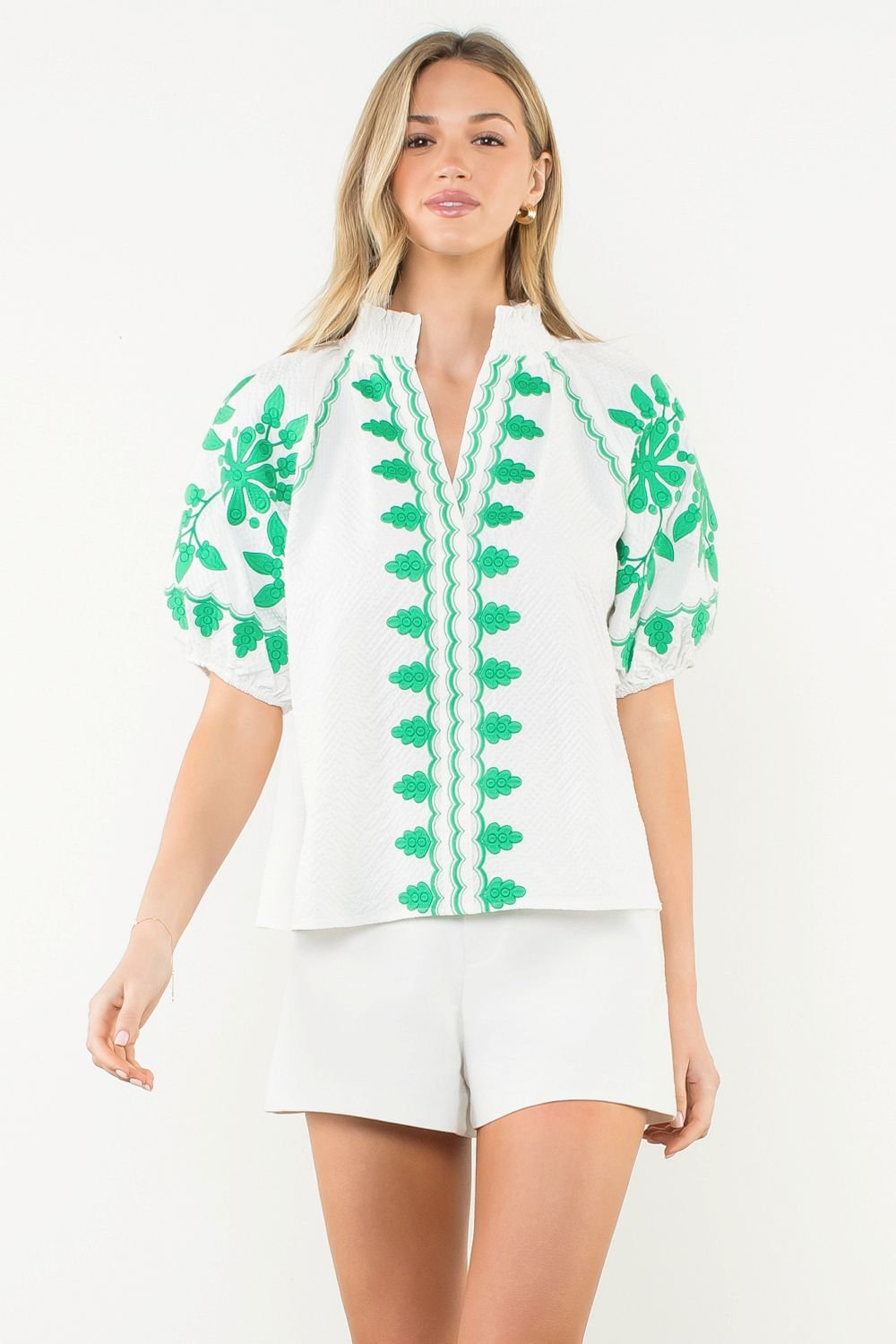 Morgan Green Embroidered Top - FINAL SALE - THML - COLOR GAME