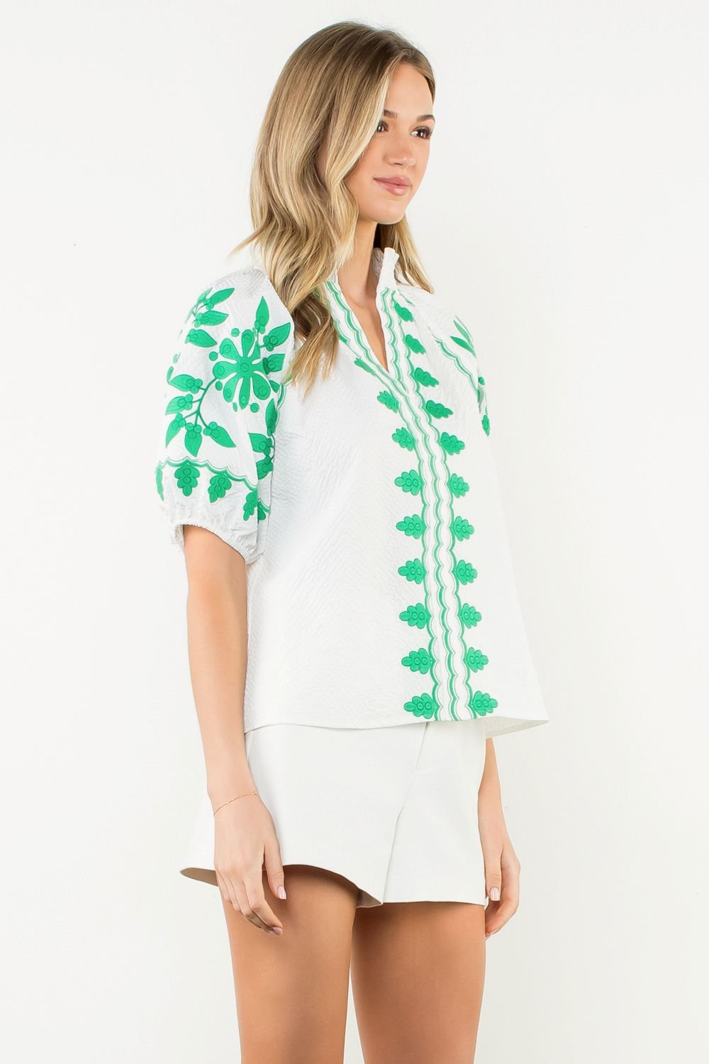 Morgan Green Embroidered Top - FINAL SALE - THML - COLOR GAME