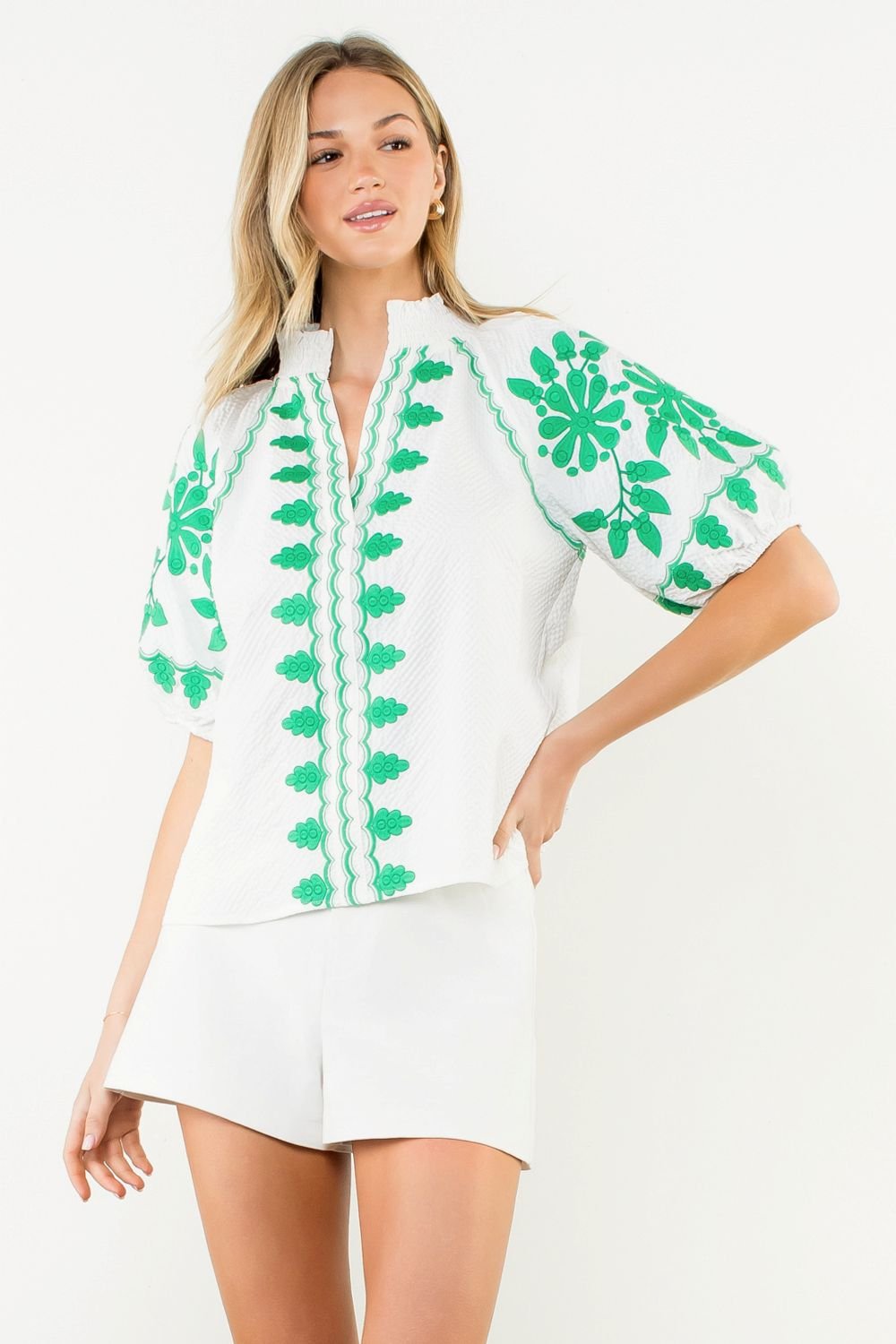 Morgan Green Embroidered Top - FINAL SALE - THML - COLOR GAME