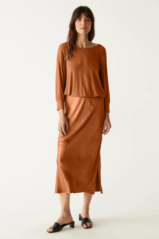 Nadia Mixed Fabric Satin Dress Toffee - Michael Stars - COLOR GAME