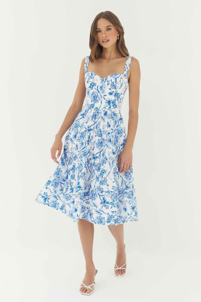 Naomi Inked Chinoiserie Print Midi Dress