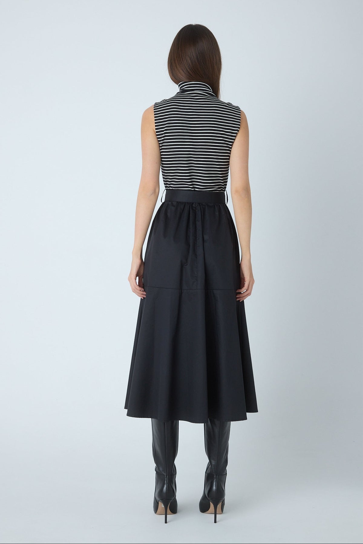 Nara black mixed media dress, back view