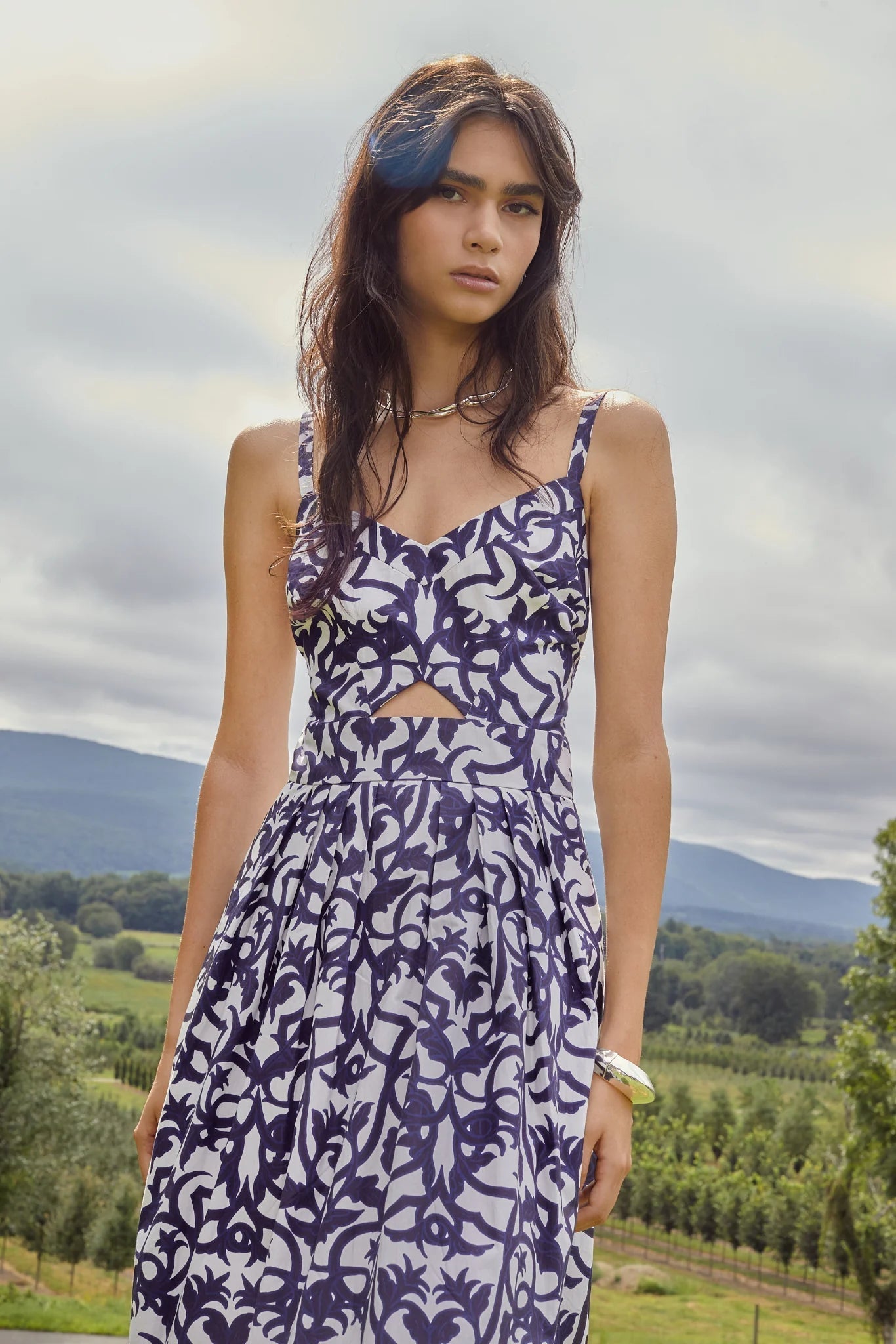 Natalie Damask Print Midi Dress - Allison New York - COLOR GAME