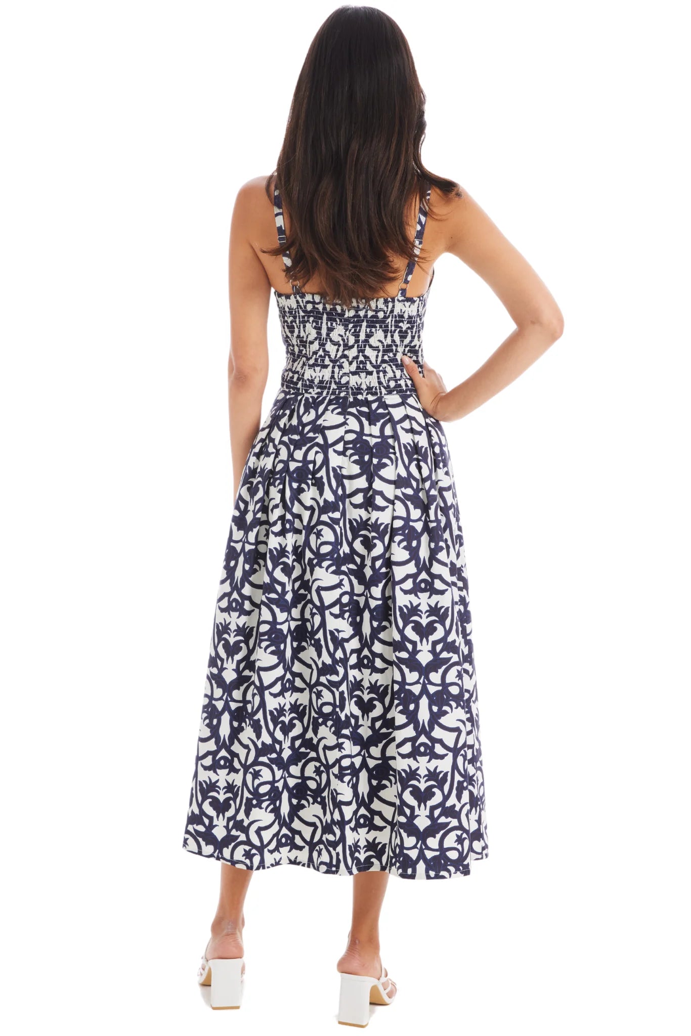 Natalie Damask Print Midi Dress - Allison New York - COLOR GAME