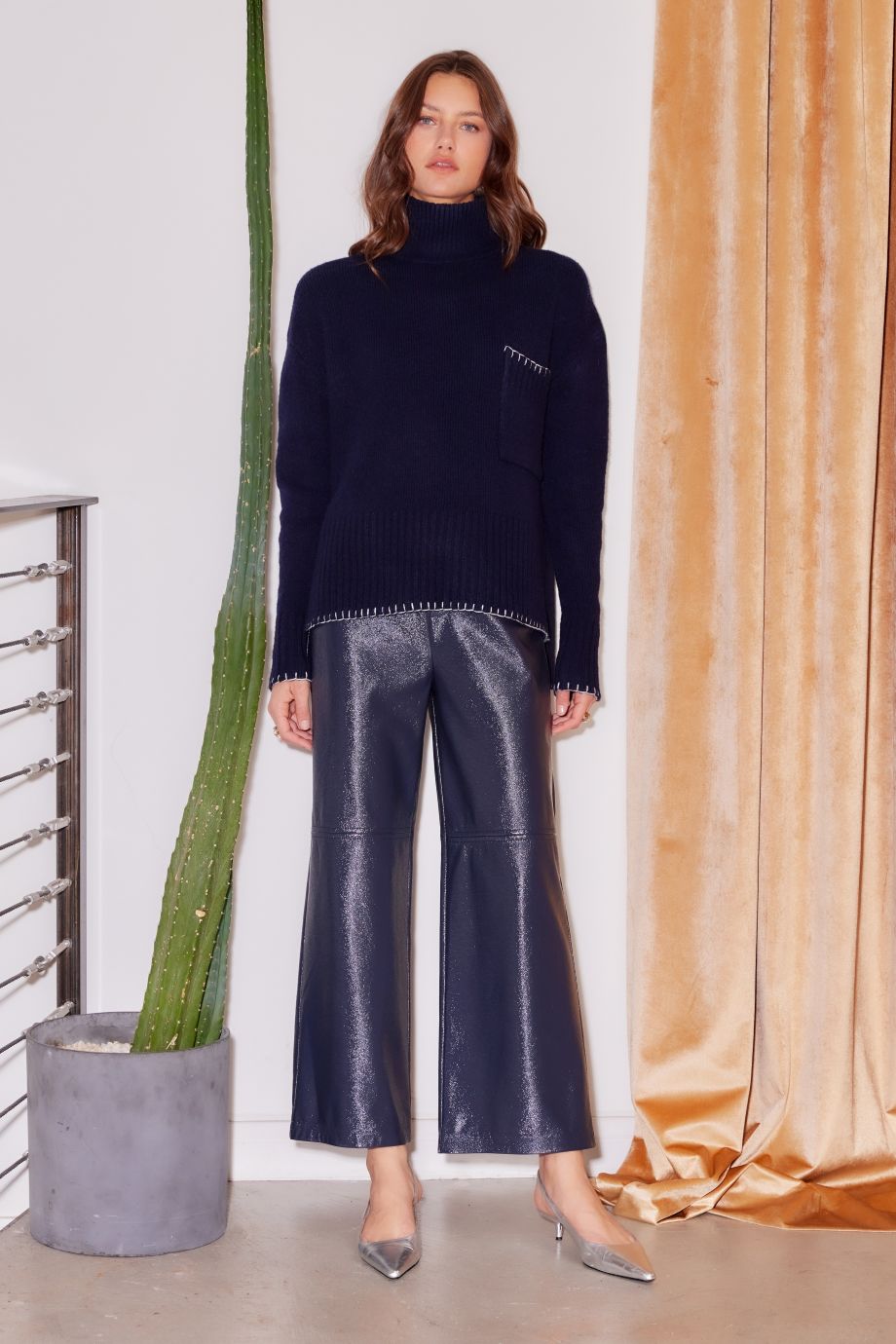 Navy Faux Patent Leather Crop Pants - Fifteen Twenty - COLOR GAME