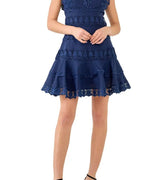 Navy Plunging Neck Lace Trim Dress - Endless Rose - COLOR GAME