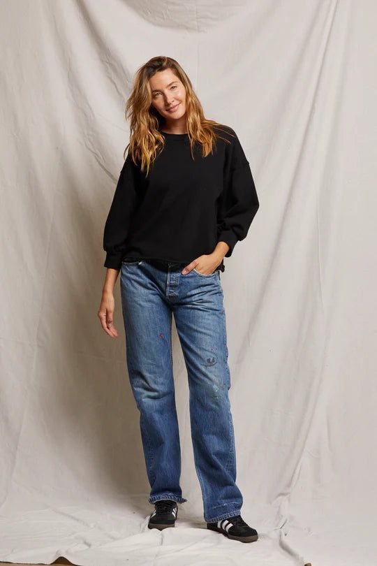 Niall 3/4 Sleeve Sweatshirt True Black - perfectwhitetee - COLOR GAME