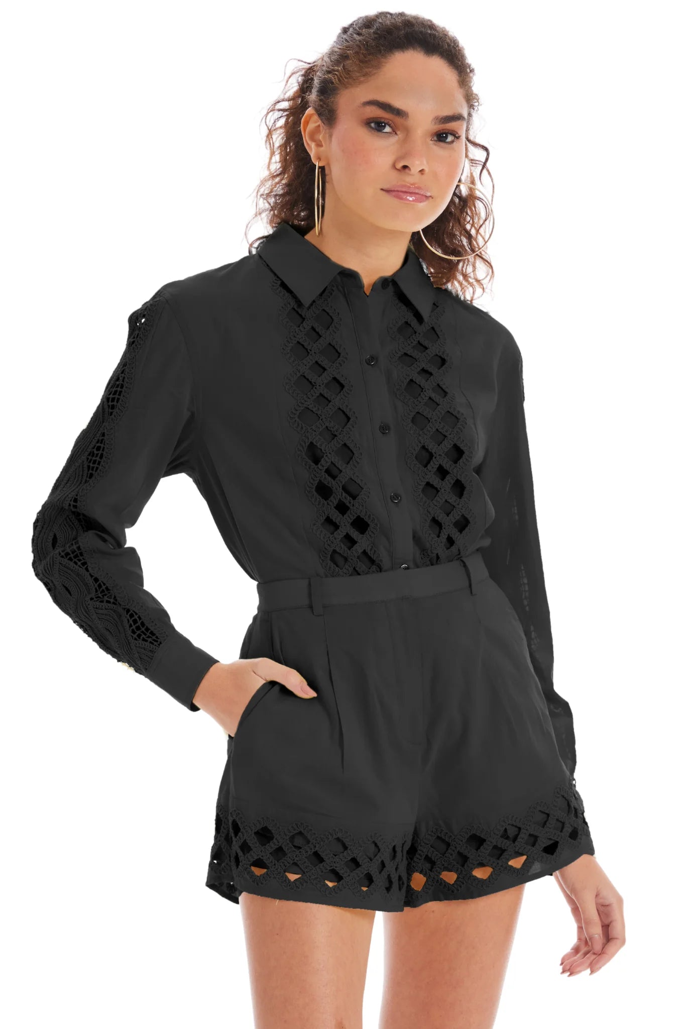 Nina Black Eyelet Shirt - Allison New York - COLOR GAME