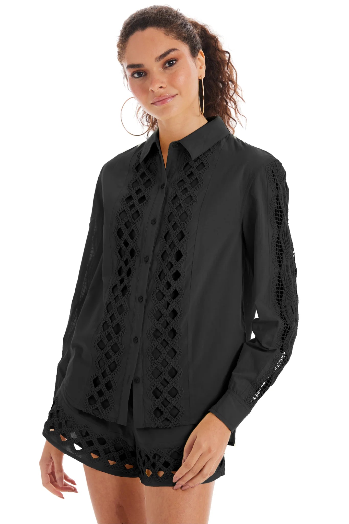 Nina Black Eyelet Shirt - Allison New York - COLOR GAME