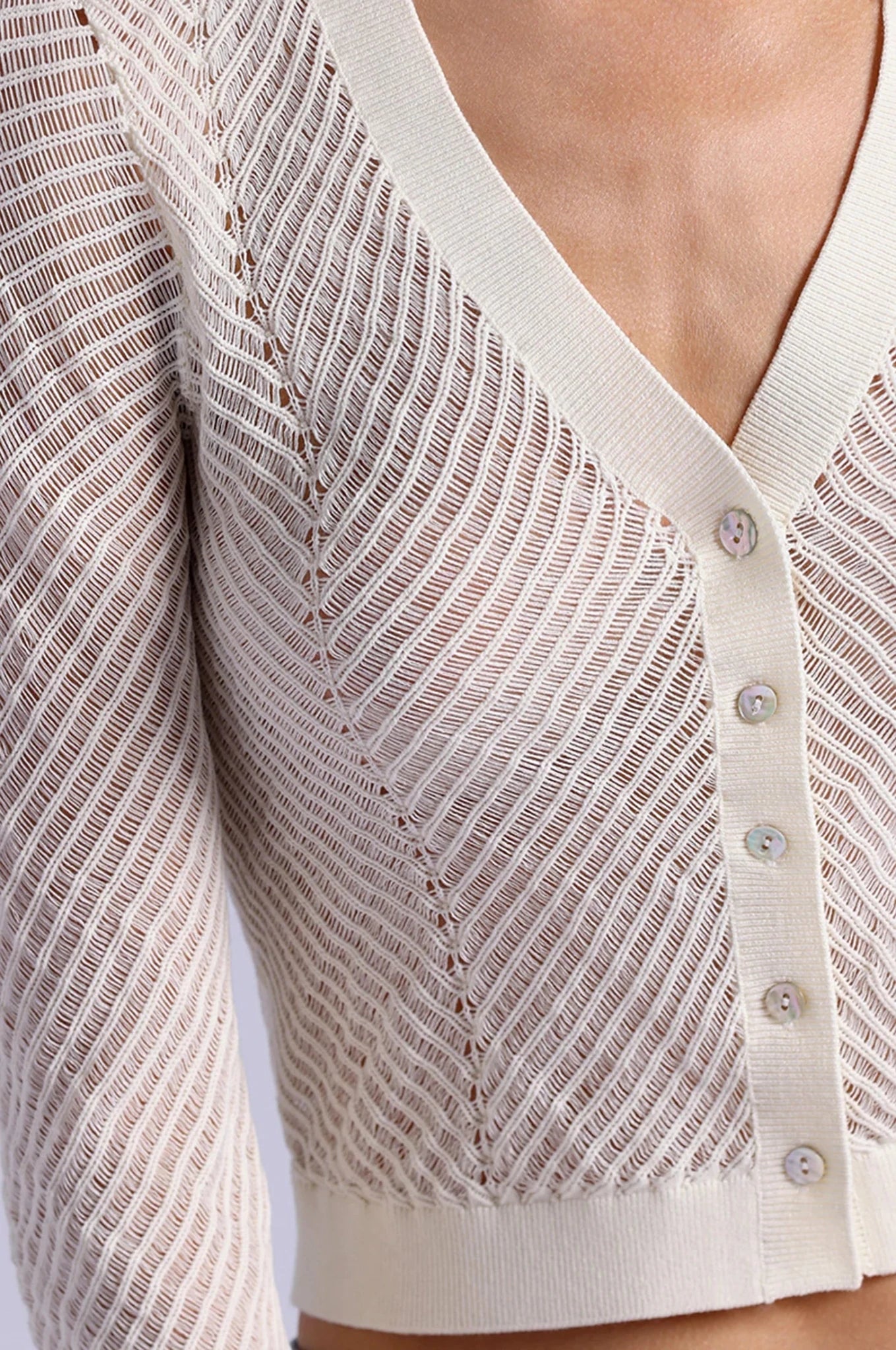Open Pointelle Cropped Cardigan Starch - Minnie Rose - COLOR GAME