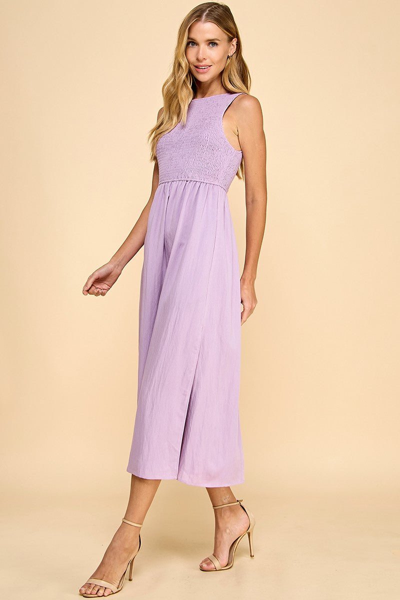 Palmer Smocked Bodice Midi Dress Lavender - TCEC - COLOR GAME