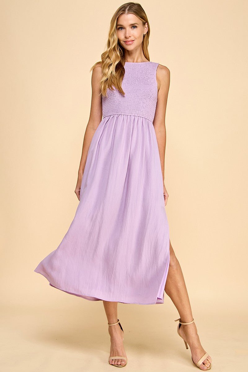 Palmer Smocked Bodice Midi Dress Lavender - TCEC - COLOR GAME