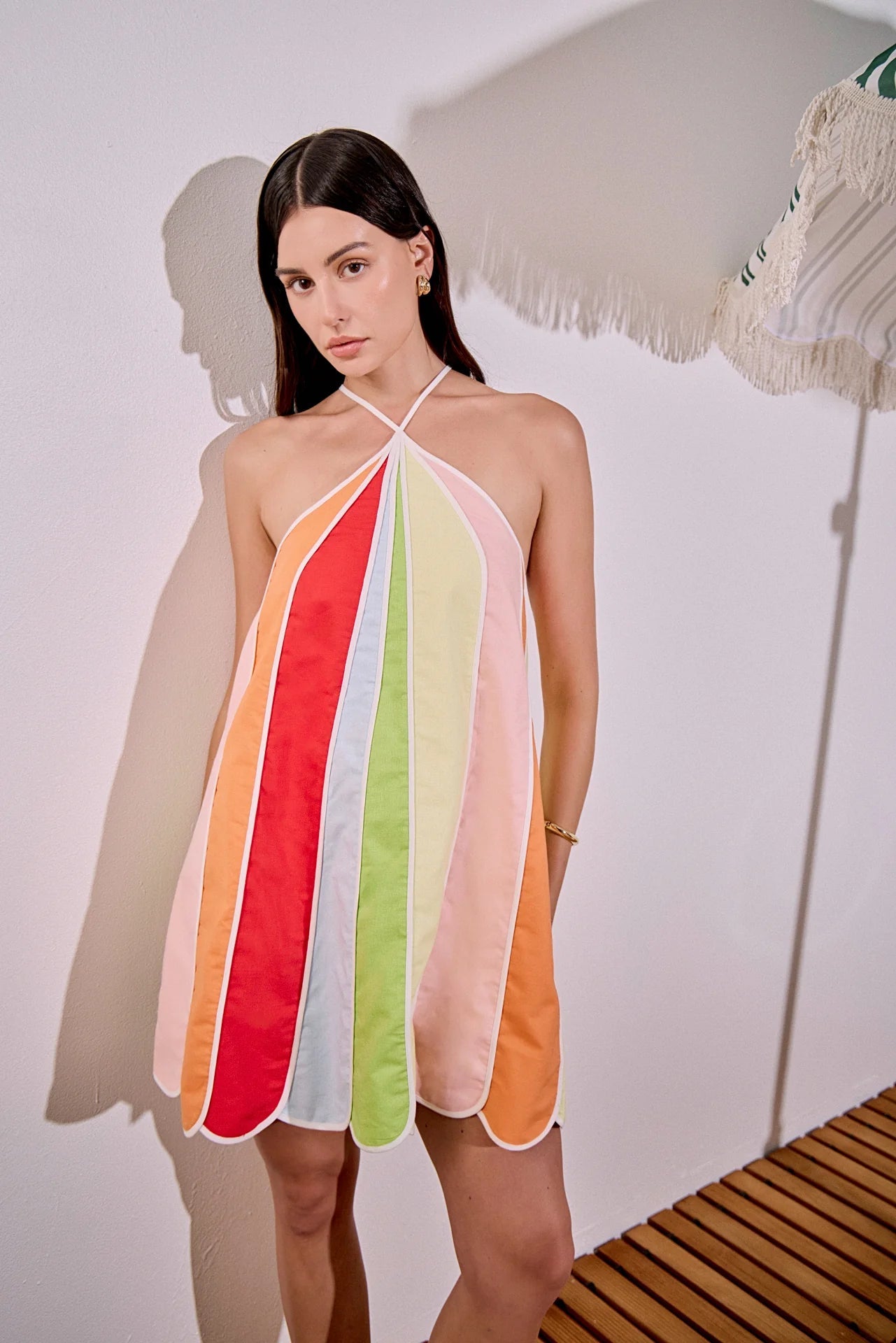 Palmira Colorblock Linen Halter Mini Dress - English Factory - COLOR GAME