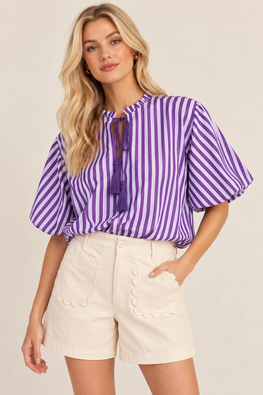 Paola Purple Stripe Tassel Tie Top - Color Game - COLOR GAME