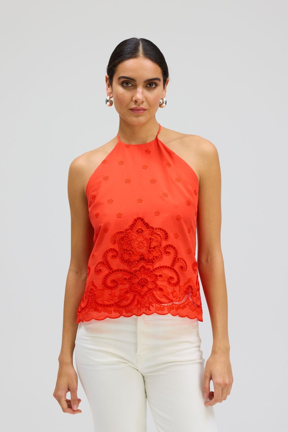 Pauline Embroidered Halter Top - Tomato - Allison New York - COLOR GAME