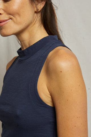 Phoebe Slub Jersey Mock Neck Tank Navy - perfectwhitetee - Color Game