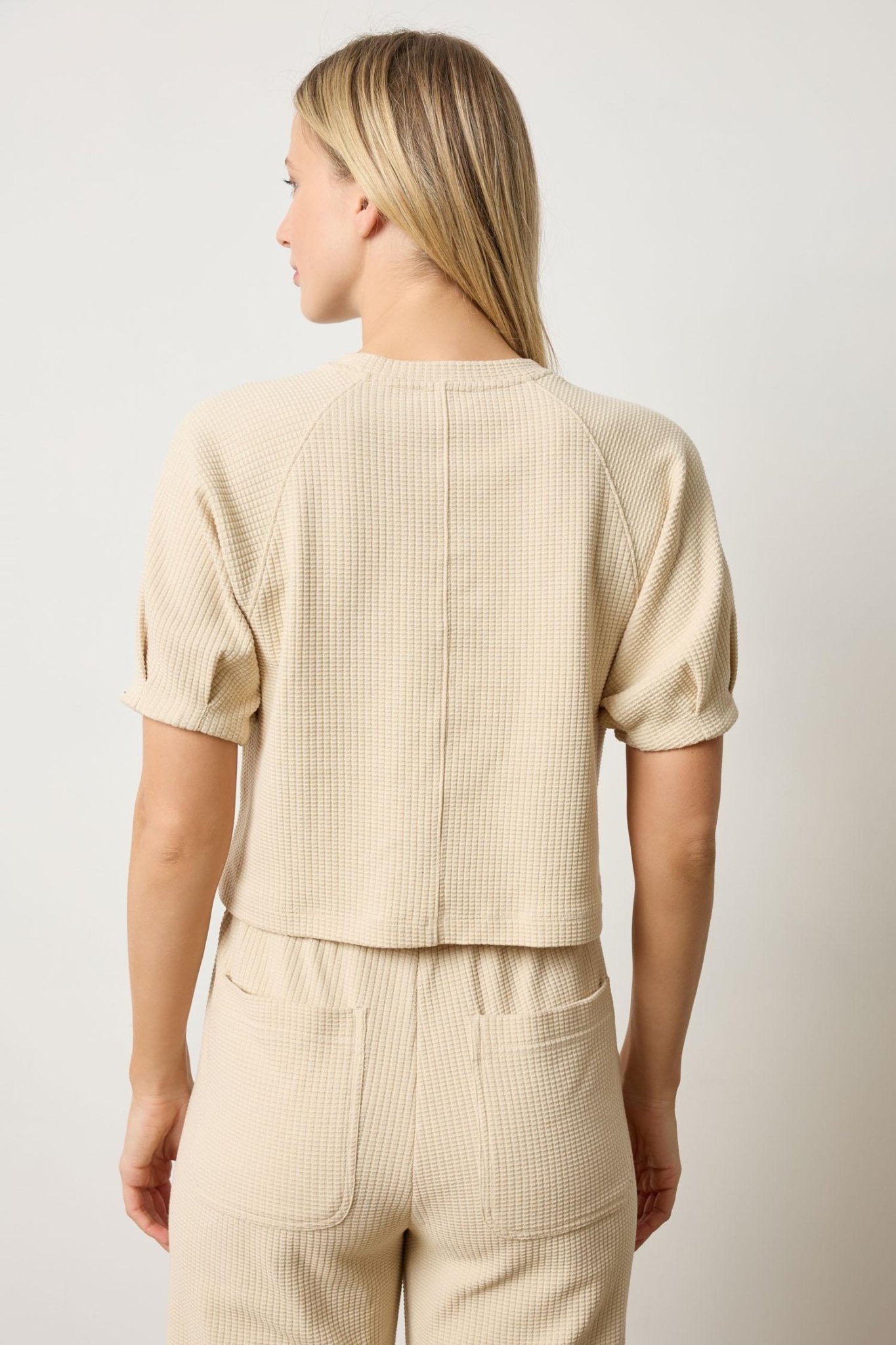 Pleated Sleeve Waffle Knit Top - Lilla P - COLOR GAME