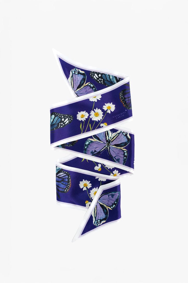 Purple butterfly silk ribbon scarf by Catherine Cartie