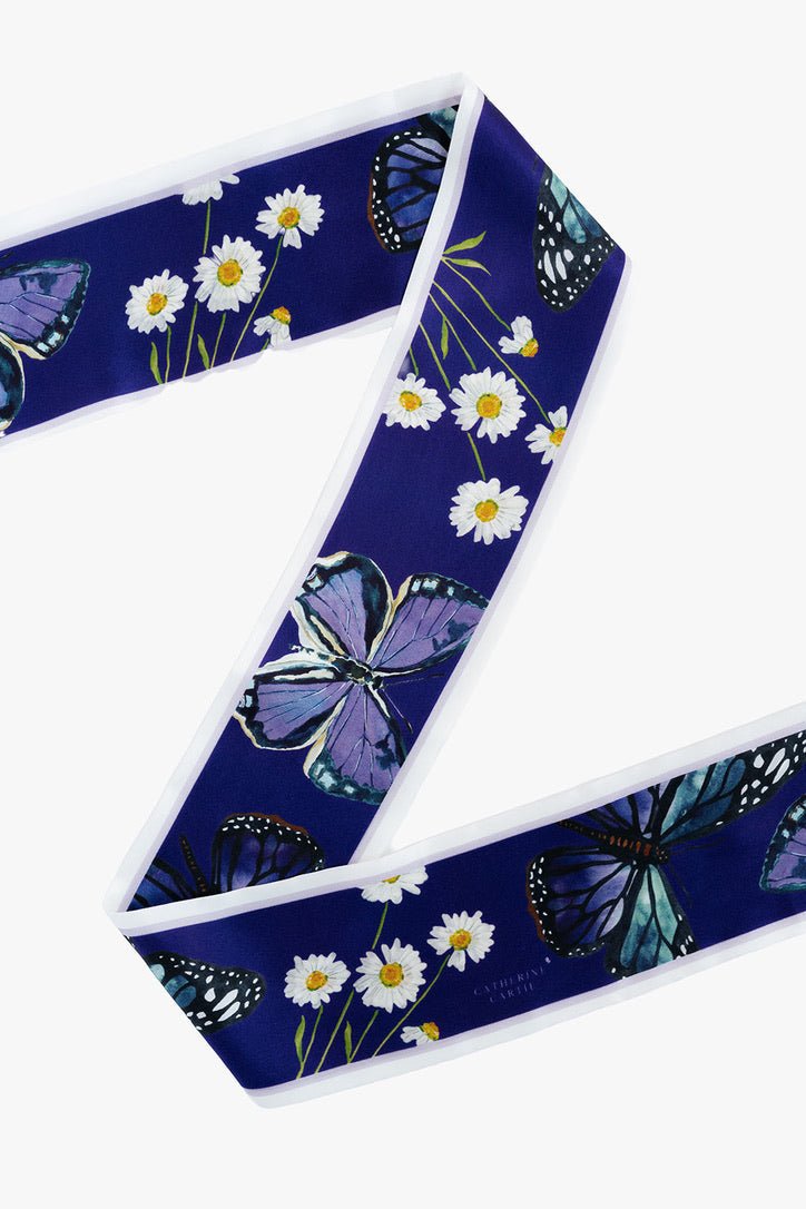 Purple butterfly silk ribbon scarf by Catherine Cartie, view 2
