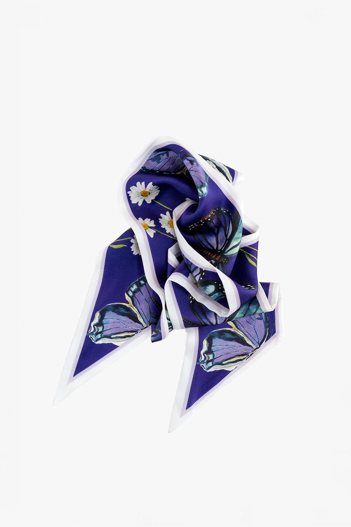 Purple butterfly silk ribbon scarf by Catherine Cartie, view 3