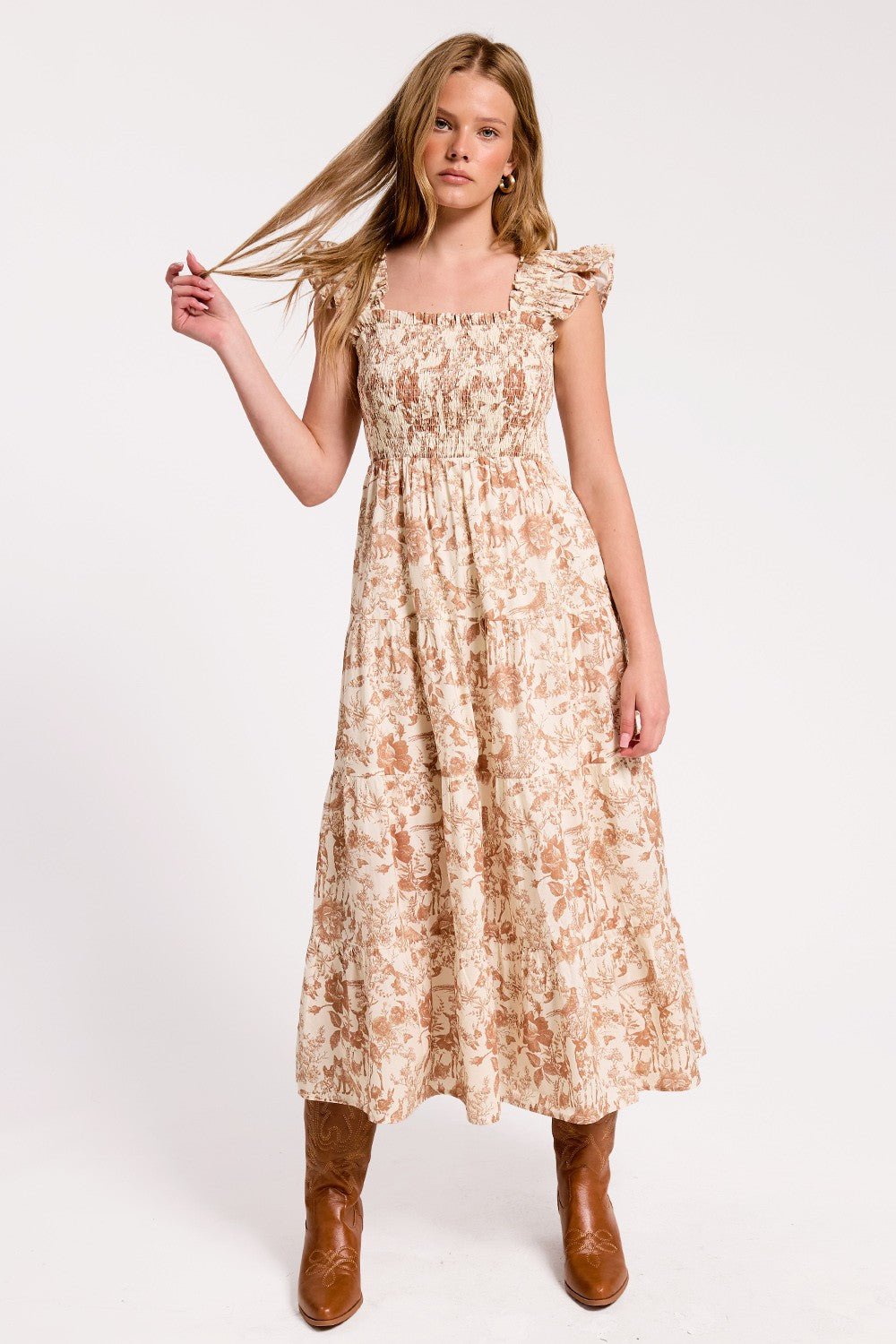 Rainey Smocked Toile Midi Dress - Ultramarine - COLOR GAME