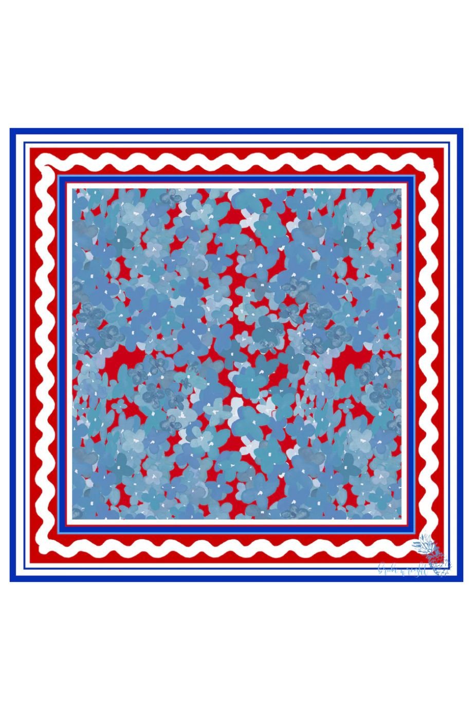 Red + Blue Ditzy Floral Silk Print Scarf - Brooke Wright - COLOR GAME