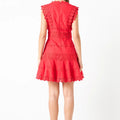 Red Plunging Neck Lace Trim Dress - Endless Rose - COLOR GAME