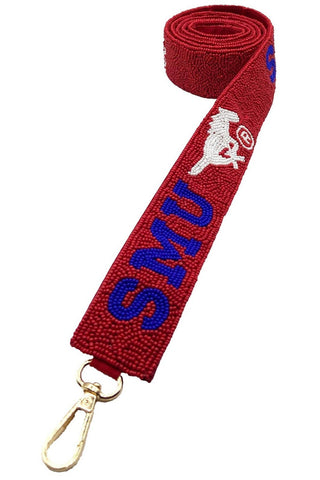 Red SMU Mustang Beaded Bag Strap - LA Chic - COLOR GAME