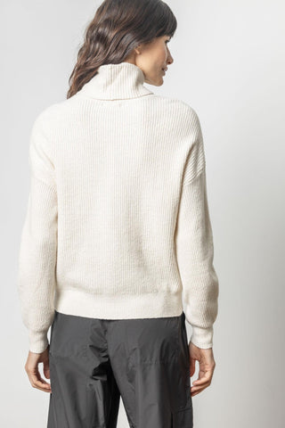 Relaxed Rib Turtleneck Sweater Off White - Lilla P - COLOR GAME