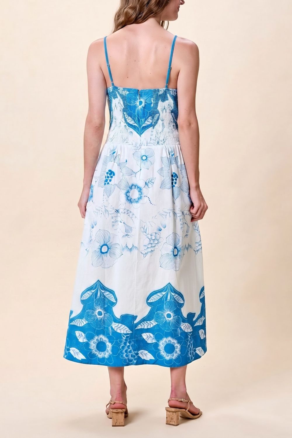 Renee Celestia Print Midi Dress – Cotton Linen Fit & Flare Dress