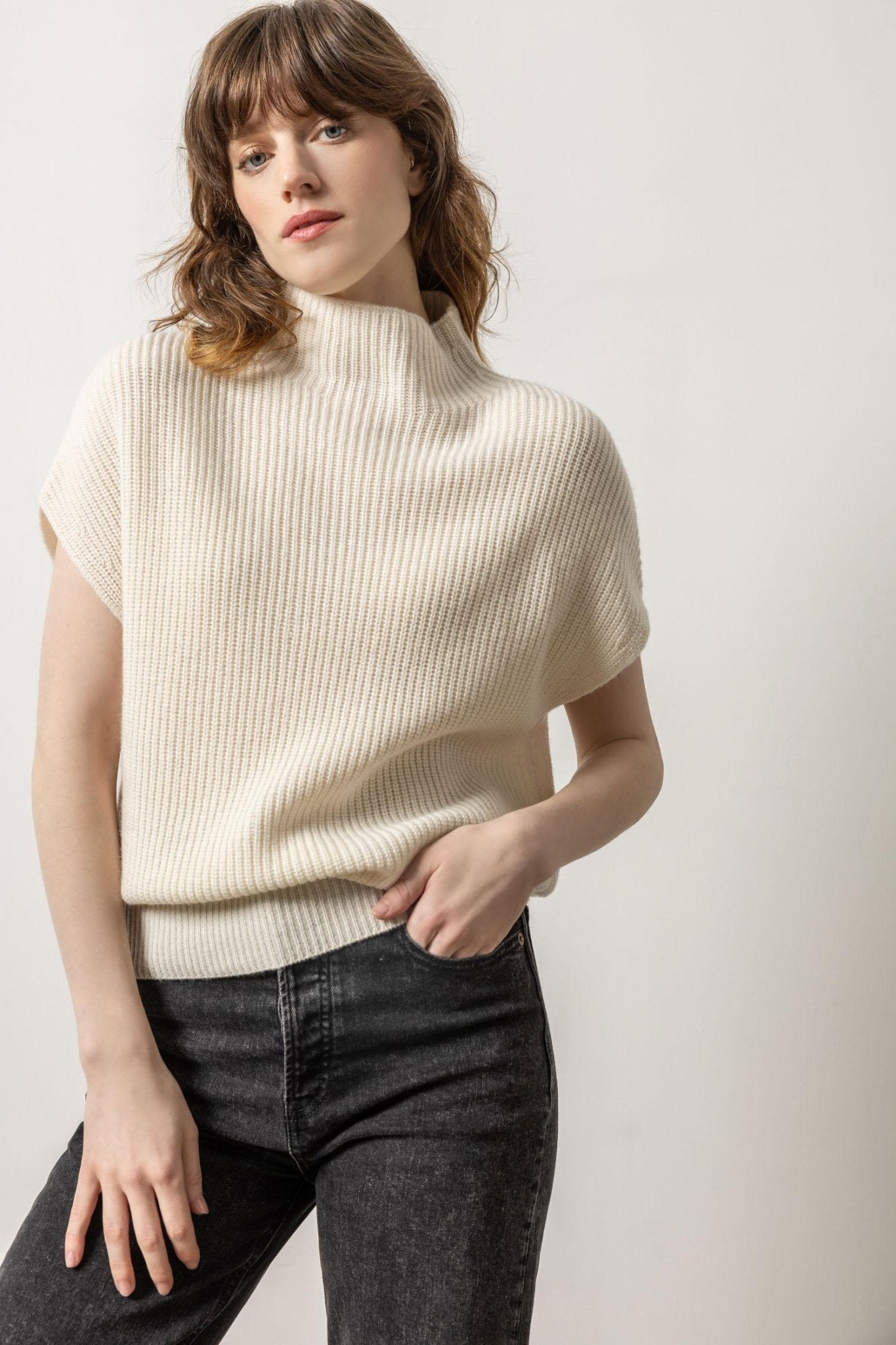 Ribbed Funnel Neck Sweater Ivory - Lilla P - COLOR GAME