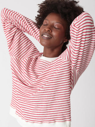 Ronan Pullover Ivory + Chili Stripe - Electric & Rose - COLOR GAME