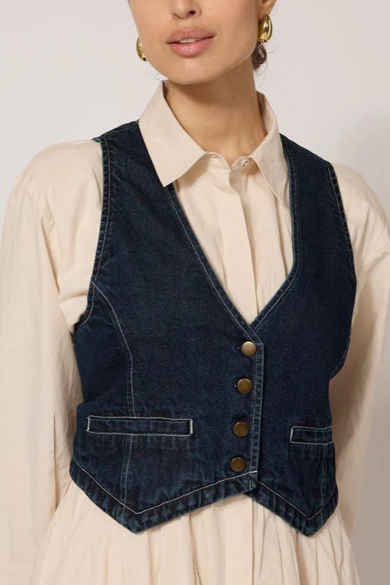 Rory Dark Denim Vest - Cleobella - COLOR GAME