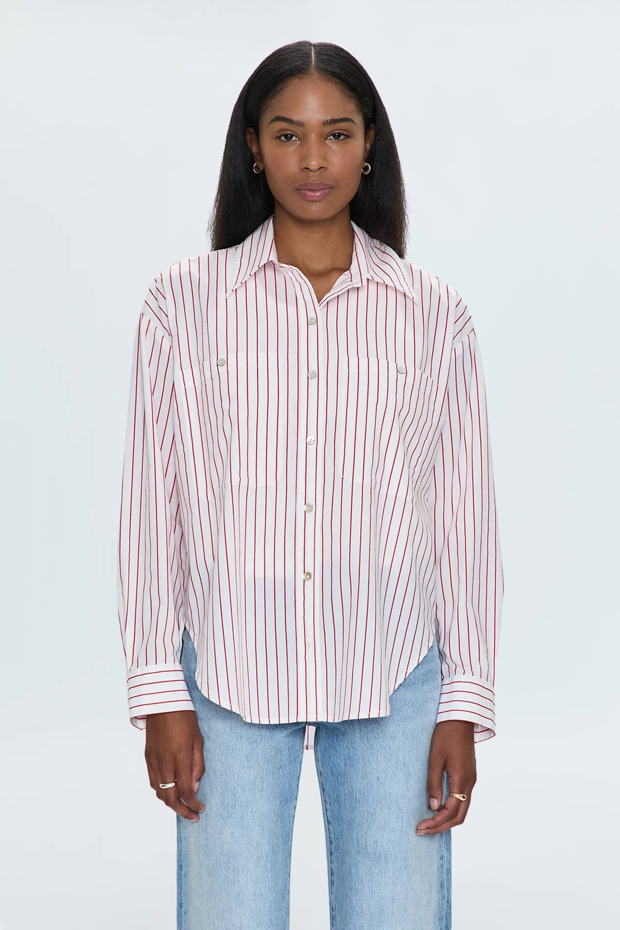 Samantha Oversized Button Up Shirt Ruby Stripe - Pistola - COLOR GAME