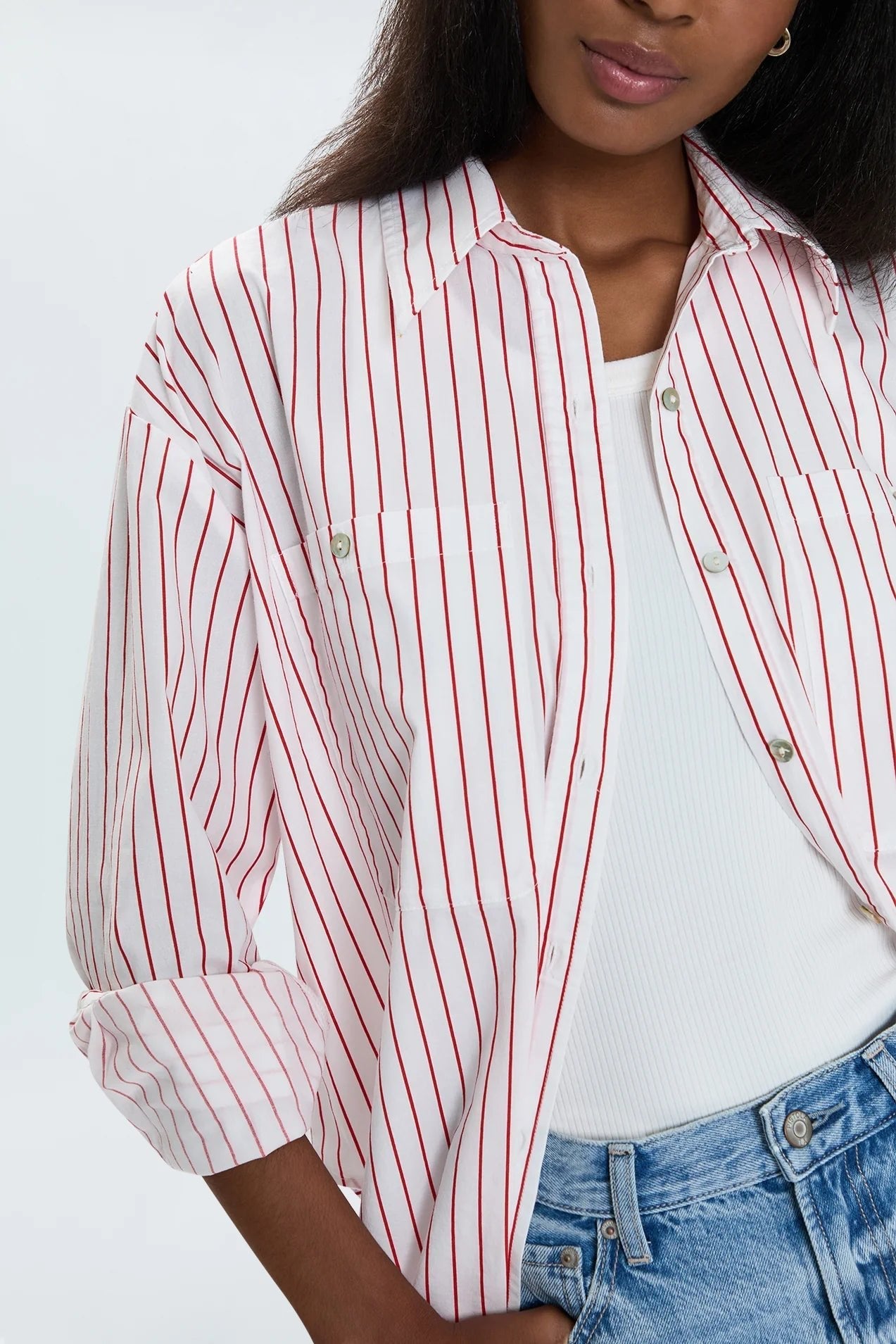 Samantha Oversized Button Up Shirt Ruby Stripe - Pistola - COLOR GAME