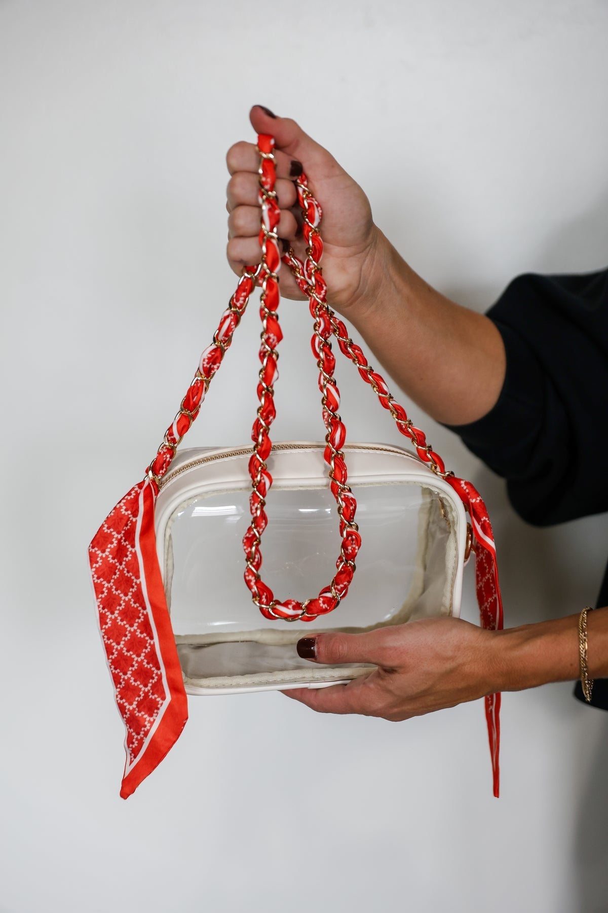 Burnt orange scarf chain bag and phone strap by Victory Lap