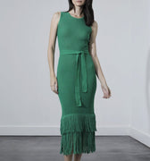 Shania Kelly Green Knit Fringe Midi Dress - Karina Grimaldi - Color Game