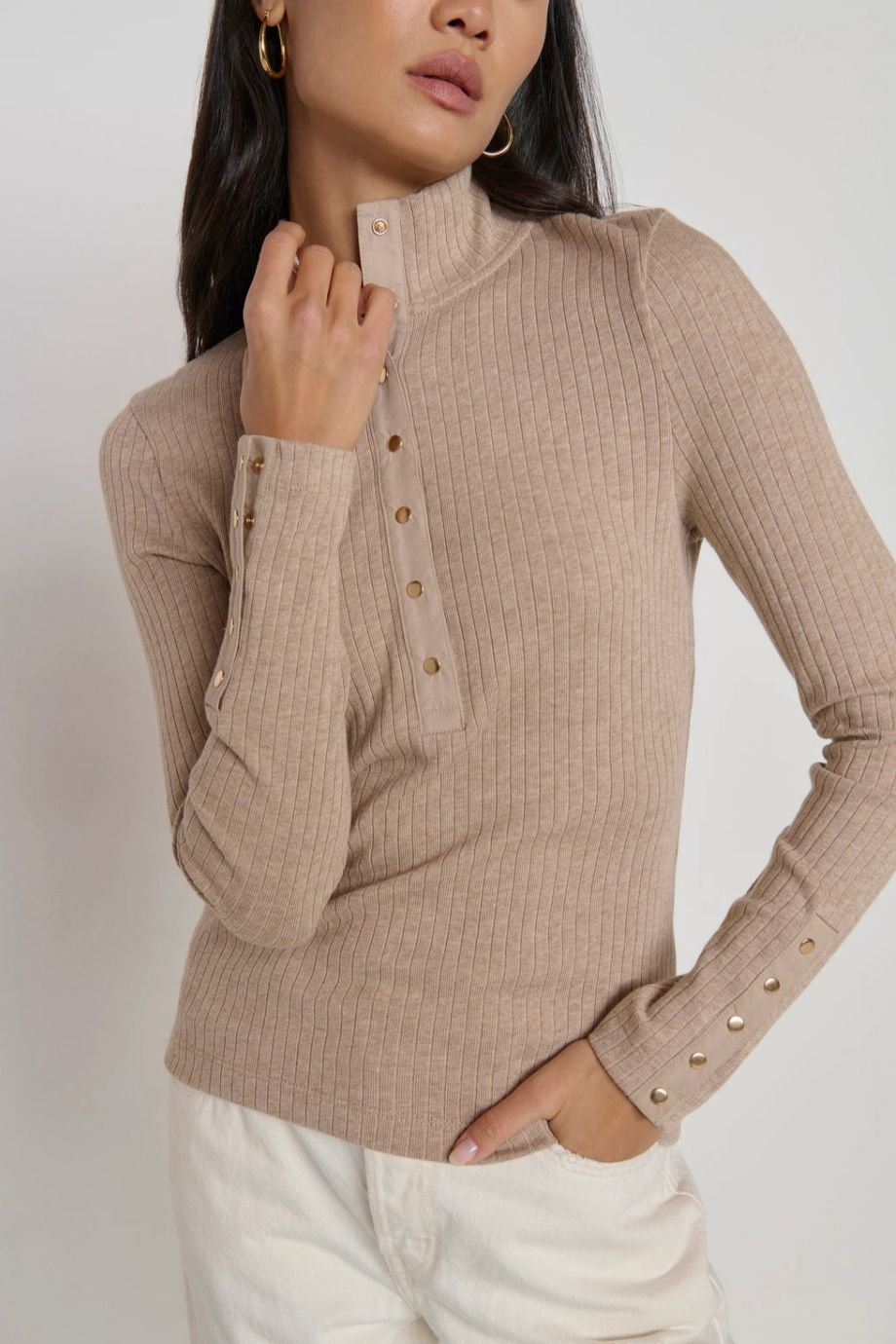 Sheila Mock Neck Top Heather Oatmeal - Nation Los Angeles - COLOR GAME