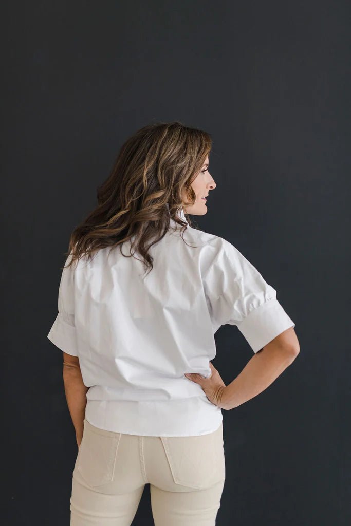 Short Sleeve Ruffle Shirt White - Heidi Houston - COLOR GAME